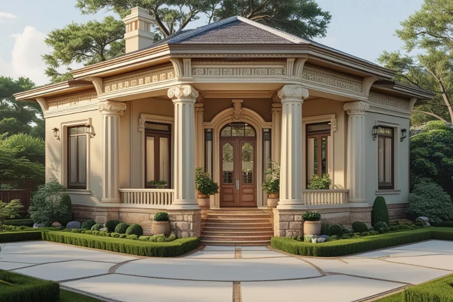 Ornamen klasik mewah dalam rancangan jasa arsitek rumah terpercaya