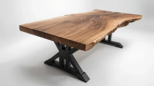 Meja Kayu dengan Kombinasi Kaki Besi Hitam