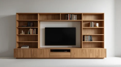 Meja TV Multifungsi dengan Rak Buku