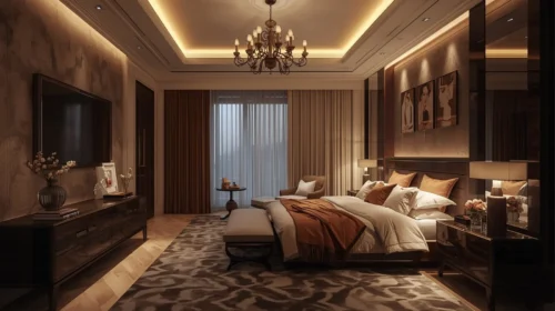 Pencahayaan Ambient Modern pada kamar tidur mewah