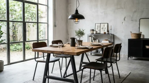 Model Meja Makan Industrial (Wood & Steel)