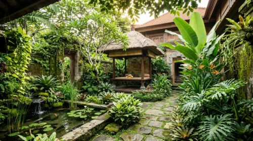 Taman Tropis yang Rimbun (Lush Greenery) pada villa bali